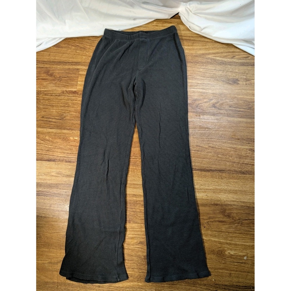 Skims Waffle Knit Lounge Pants Dark Gray XS Straight Leg Zippered Pockets Draw